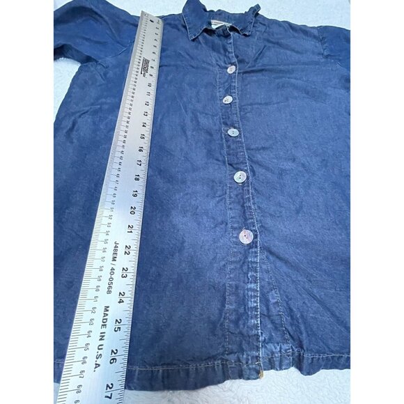 NU Construction Women Long Sleeve Button Down Chambray Shirt Top Large Casual - Picture 6 of 8